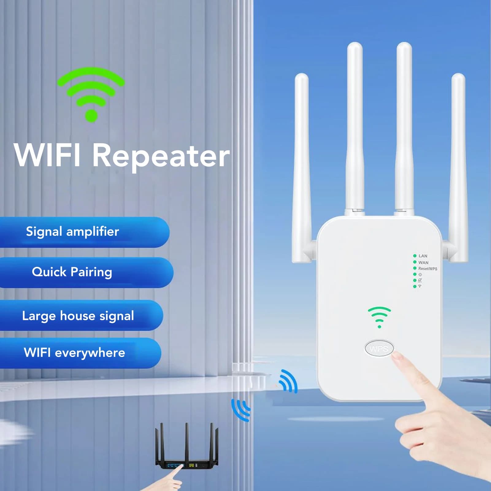WiFi Amplifier Repeater Wifi Amplifier Repeater 300M Long Range Coverage WiFi Extender Repeater Signal Booster for Home White