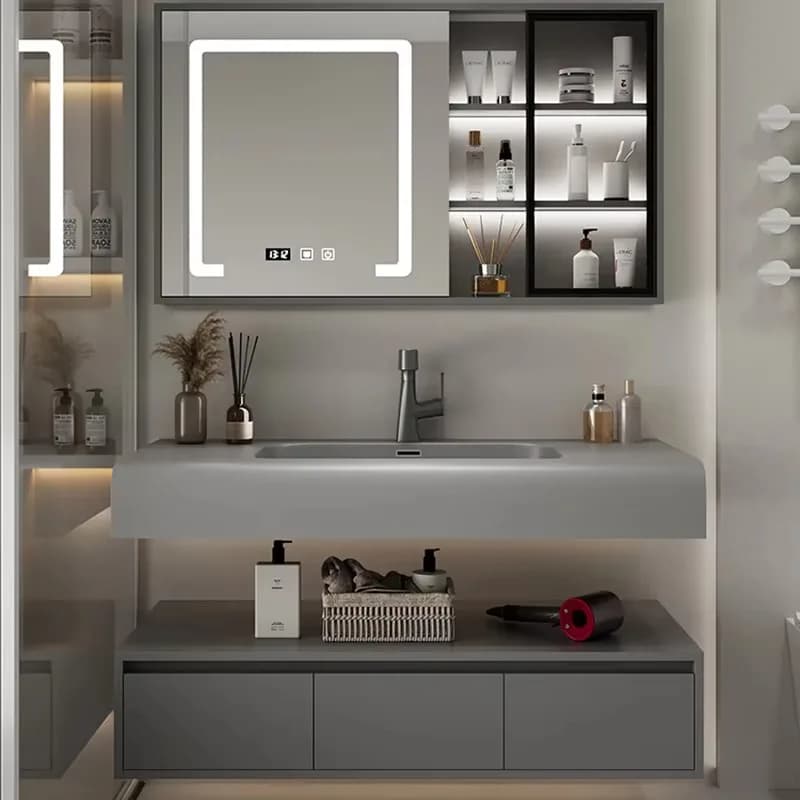 Armadietto da bagno organizer grigio Armadietto da bagno moderno impermeabile con specchio salvaspazio Armadietto da bagno di lusso Mobiletto Bagno