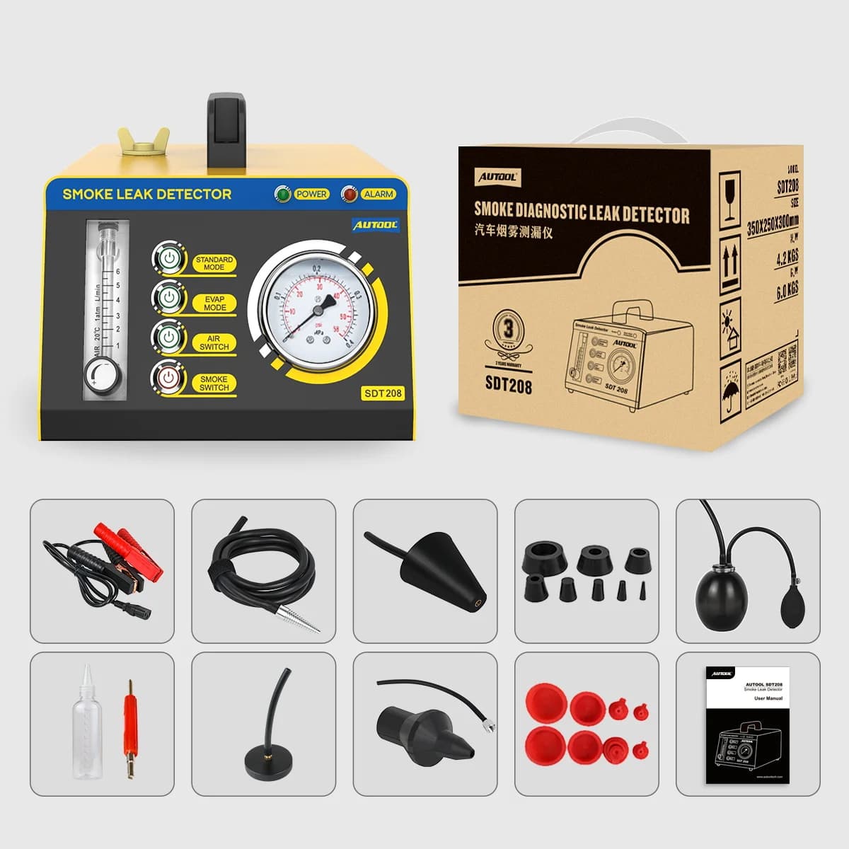 Generatore di fumo diagnostico portatile AUTOOL SDT208 per la rilevazione di perdite EVAP nelle auto