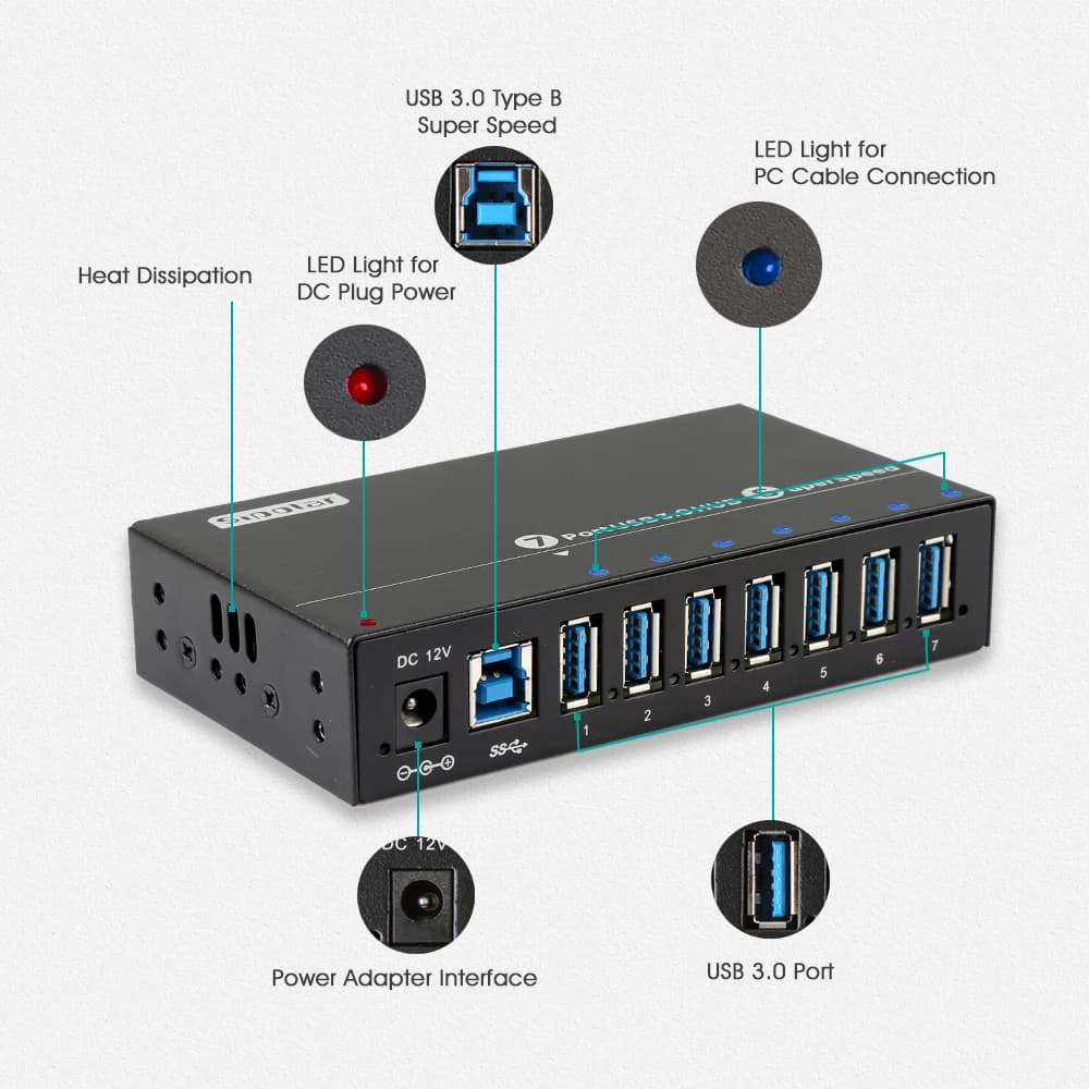 A173 Sipolar 7 Port Usb 3.0 Hub Docking Station for Computer Accessories Powered Adapter