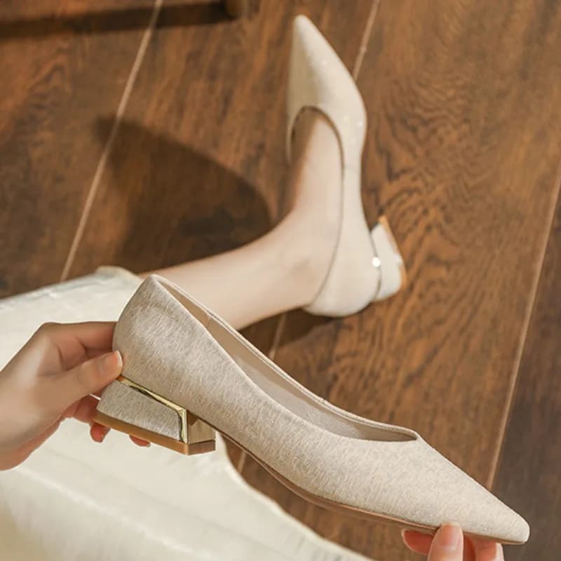 Chunky Heel Pumps Shoes Women's Shallow Flats High Heels Dress Shoes Pointed Toe Breathable Cozy Shoes