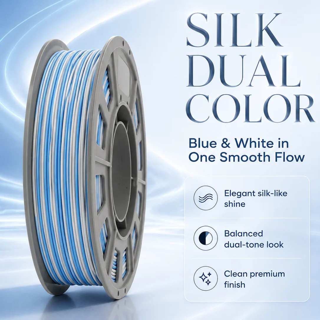 300g Dual Color PLA Filament 1.75mm 3D Printer Filament Blue and White Co-Extrusion Silk Glossy Mini Spool Easy Printing