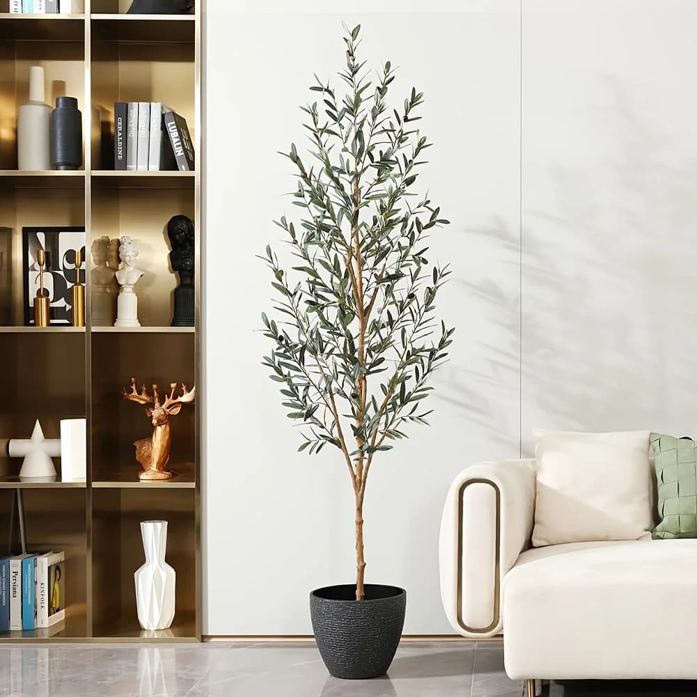 Albero di Ulivo Artificiale Realistico e Alto con Tronco e Fogliame Naturali - Pianta di Ulivo Finta con Vaso Adatta per Casa, Ufficio