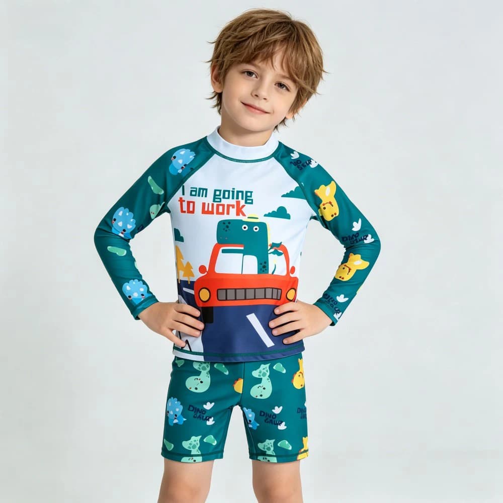 Set di costumi da bagno a maniche lunghe per bambini, 2 pezzi, per ragazzi e ragazze, costume da bagno con protezione solare, abbigliamento da spiaggia per bambini piccoli