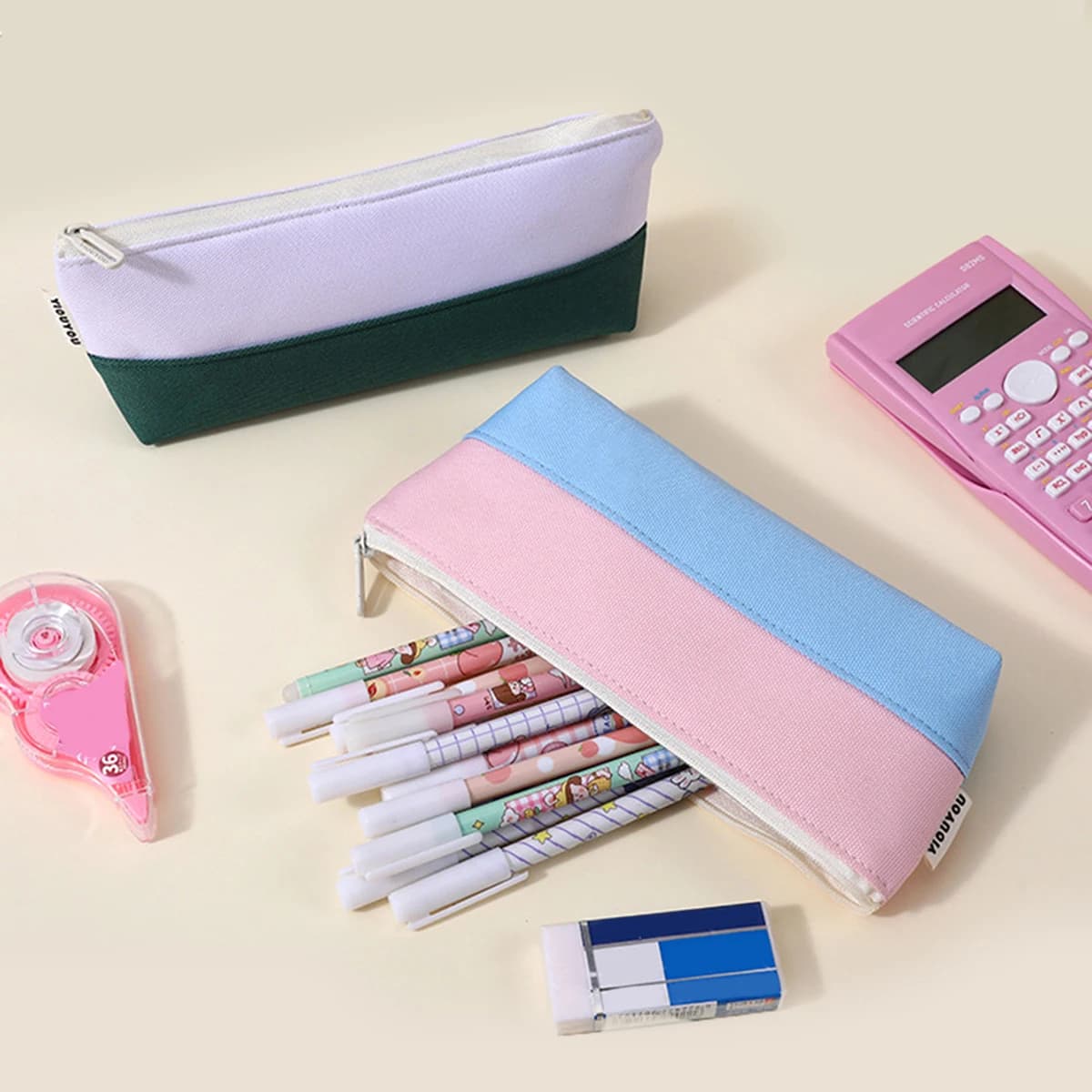 Color Blocked Oxford Boat Shaped Pencil Case Student Storage Pencil Case Creative Large Capacity Multifunctional Stationery Bag