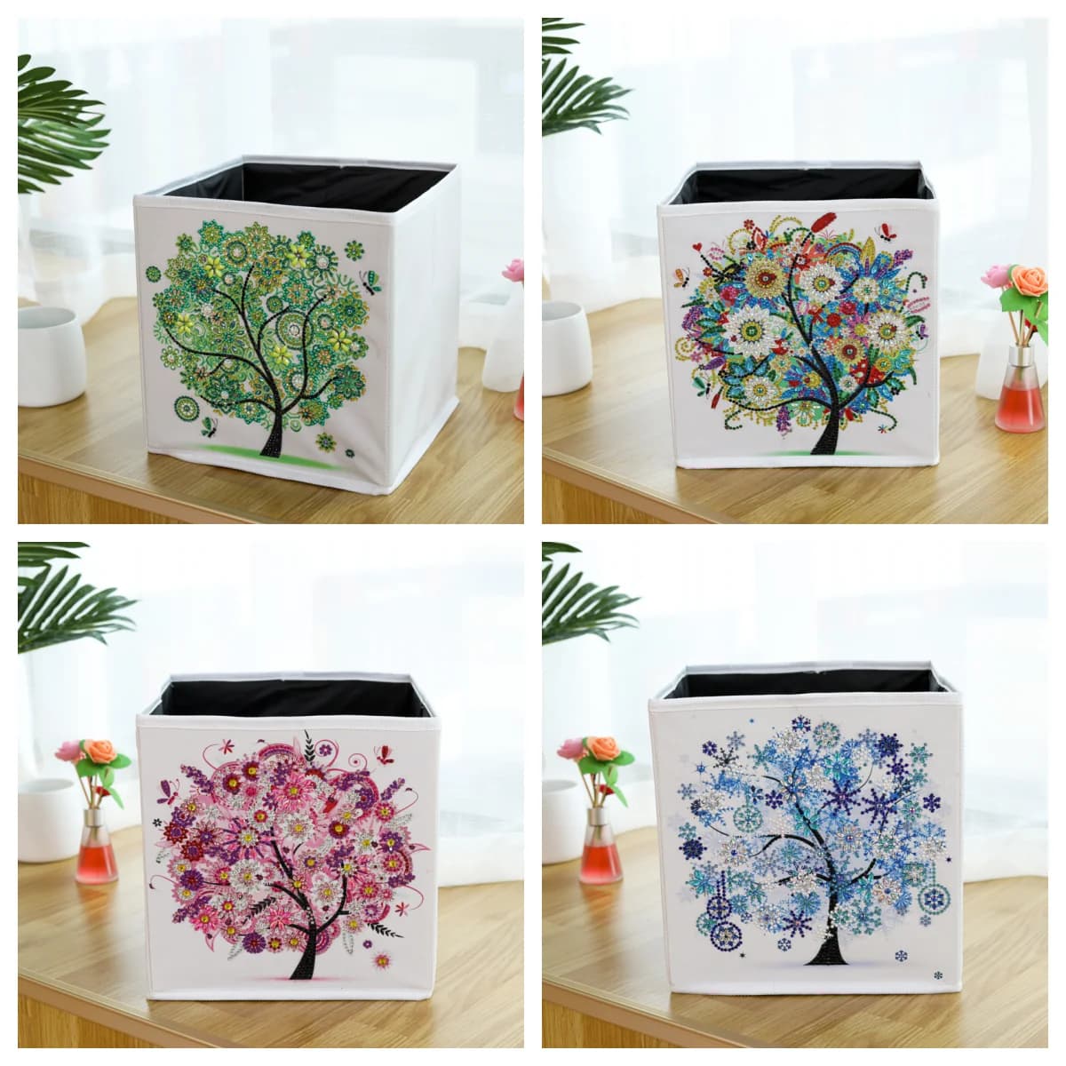 1 DIY Seasonal Landscape Diamond Art Storage Box, Made of PU Leather, Four Seasons Tree Diamond Painting Storage Box