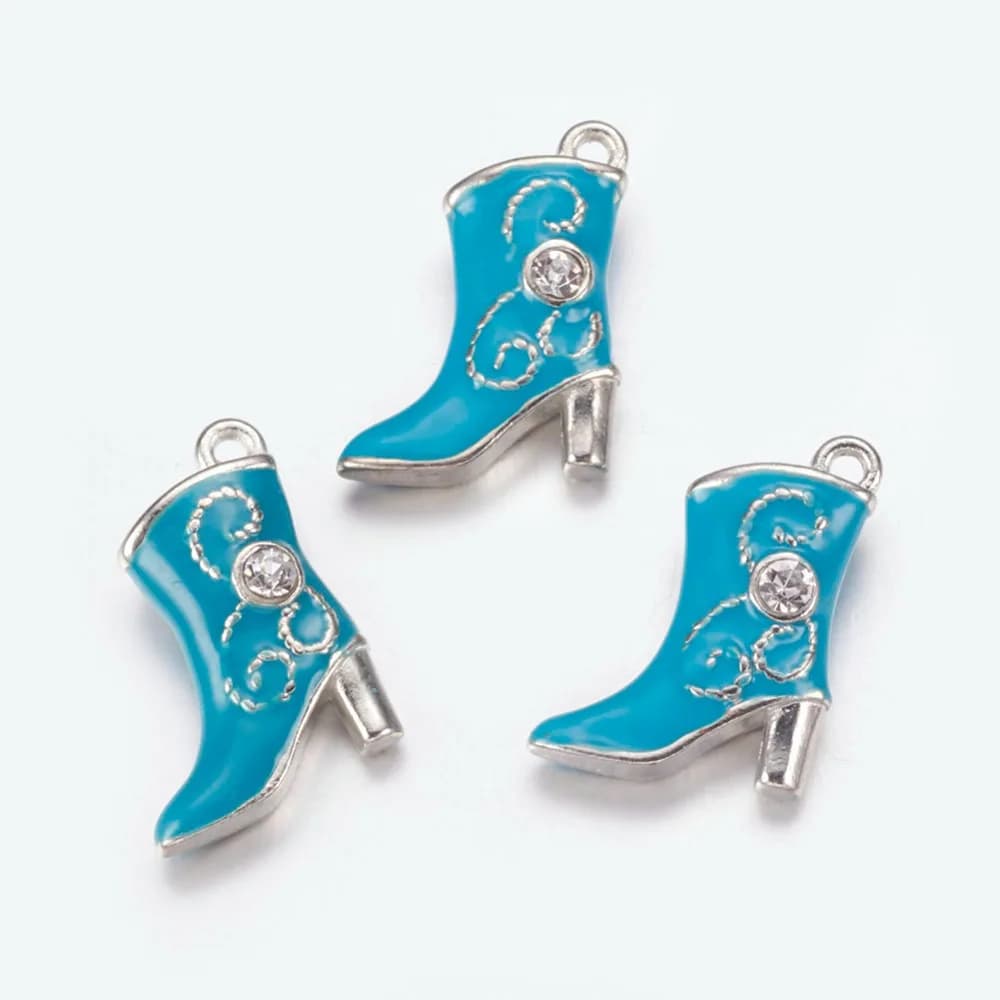 2pcs Alloy Enamel Pendants Cadmium Free Lead Free with Rhinestones color Boot Deep Sky Blue 16mm wide 21mm long hole: 1mm