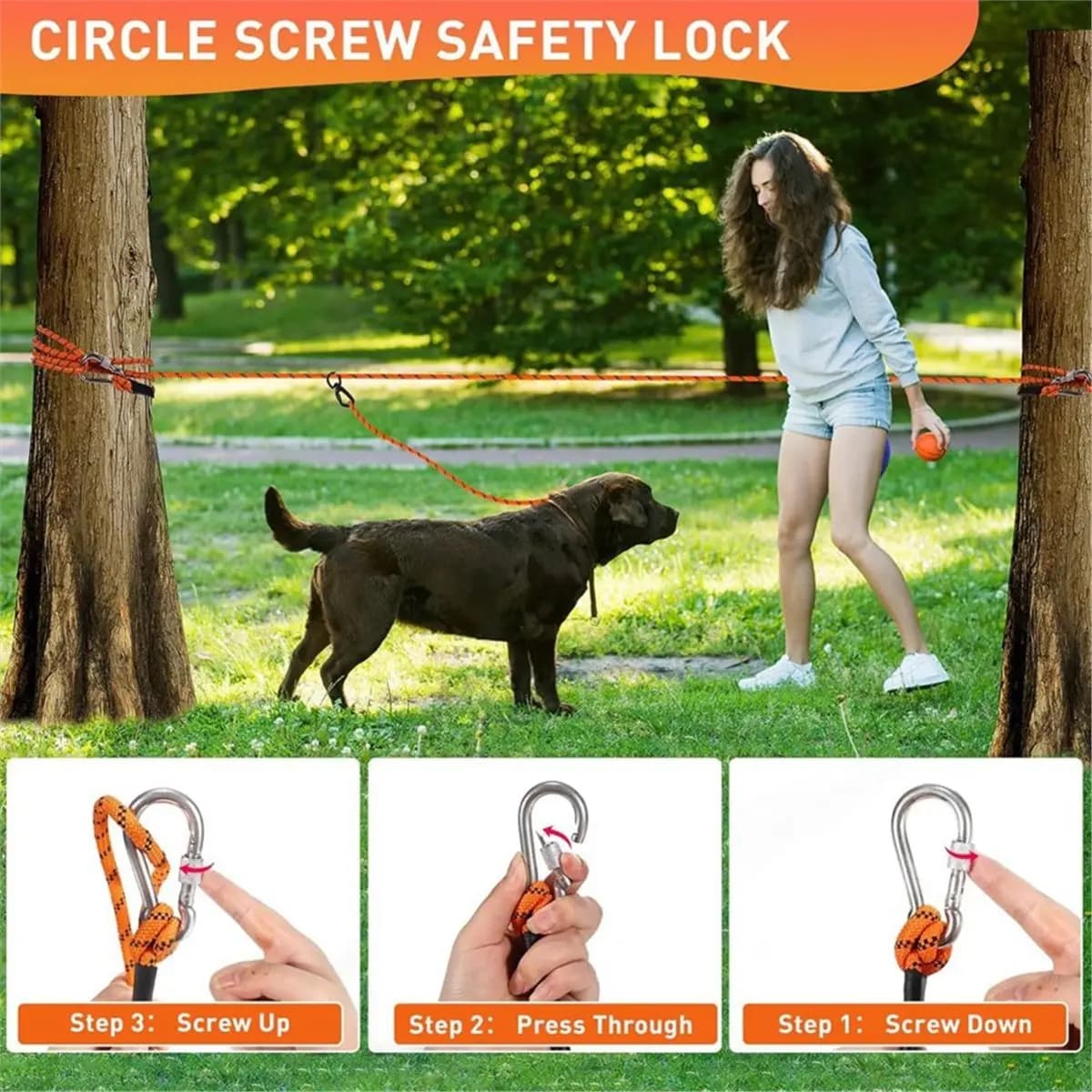 《TOP RATED》Dog Tie Out Cable for Camping, 50ft Portable Overhead Trolley System for Dogs Up to 200lbs,Dog Lead for Camping, Park