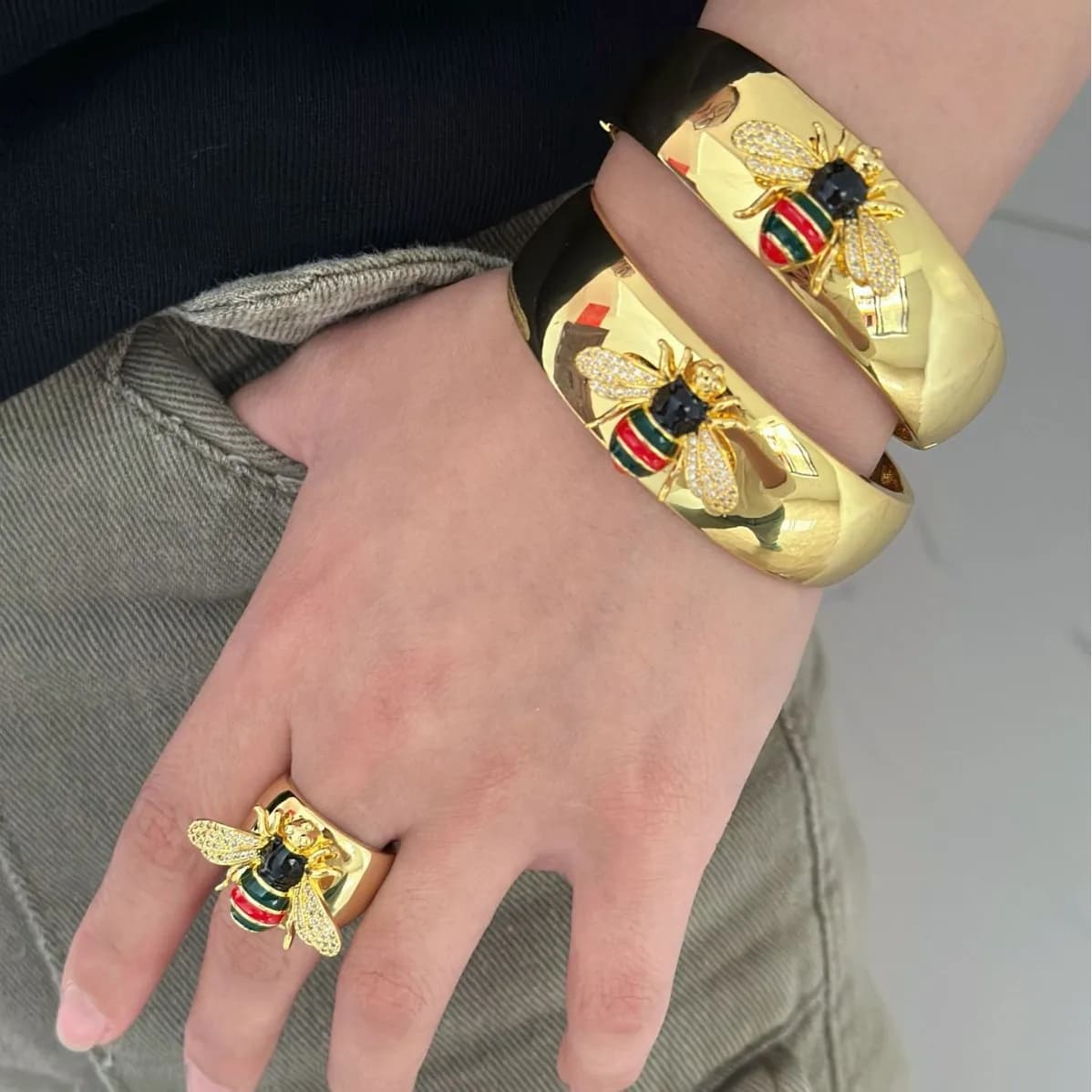 Vendita calda moda creativa piccola ape Bracciale ad anello in metallo Set di gioielli con bracciale regolabile da donna elegante di lusso leggero
