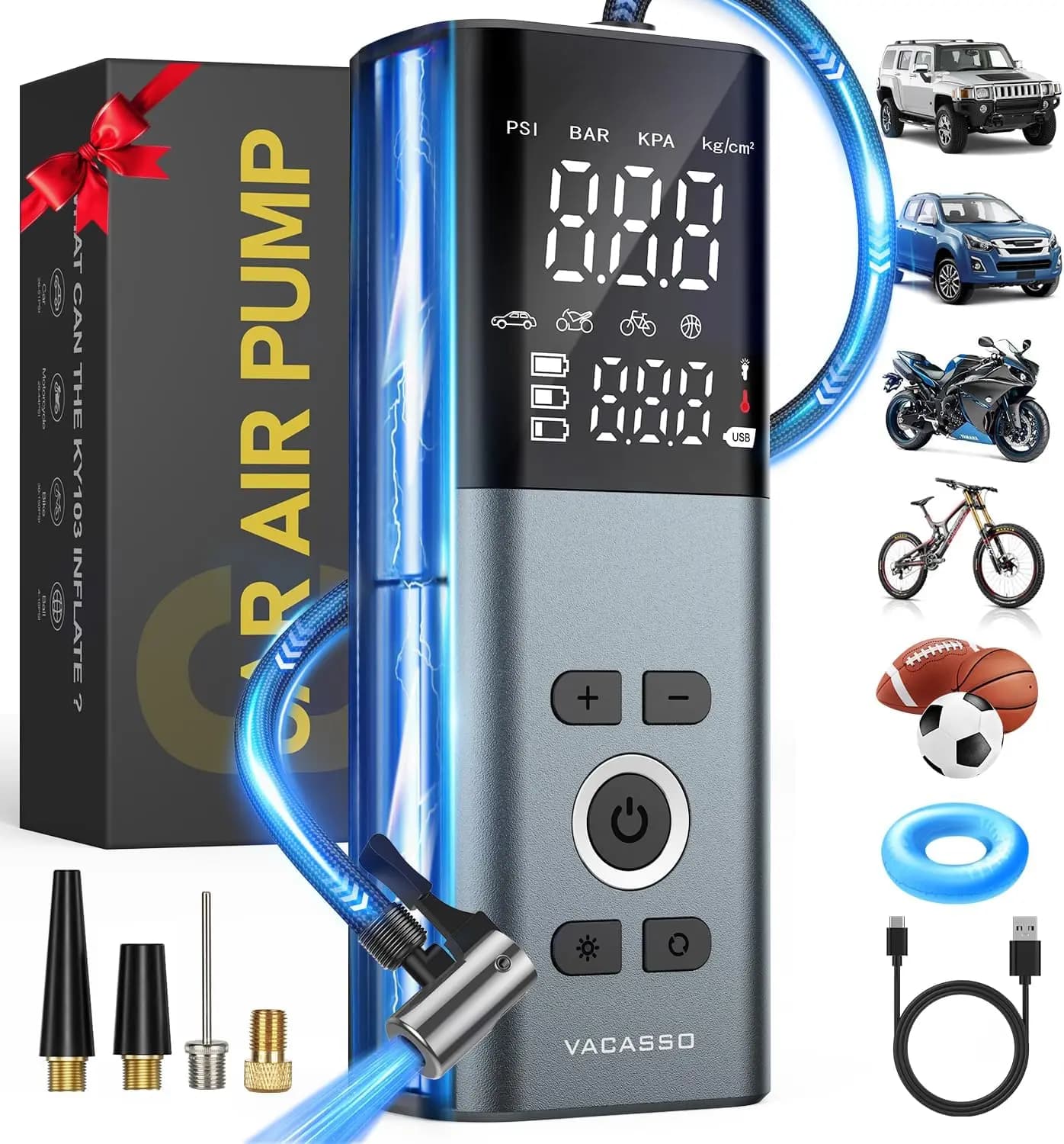 Compressore d'Aria Portatile per Pneumatici, Pompa 150PSI per Pneumatici Auto con Manometro Preciso, Senza Fili