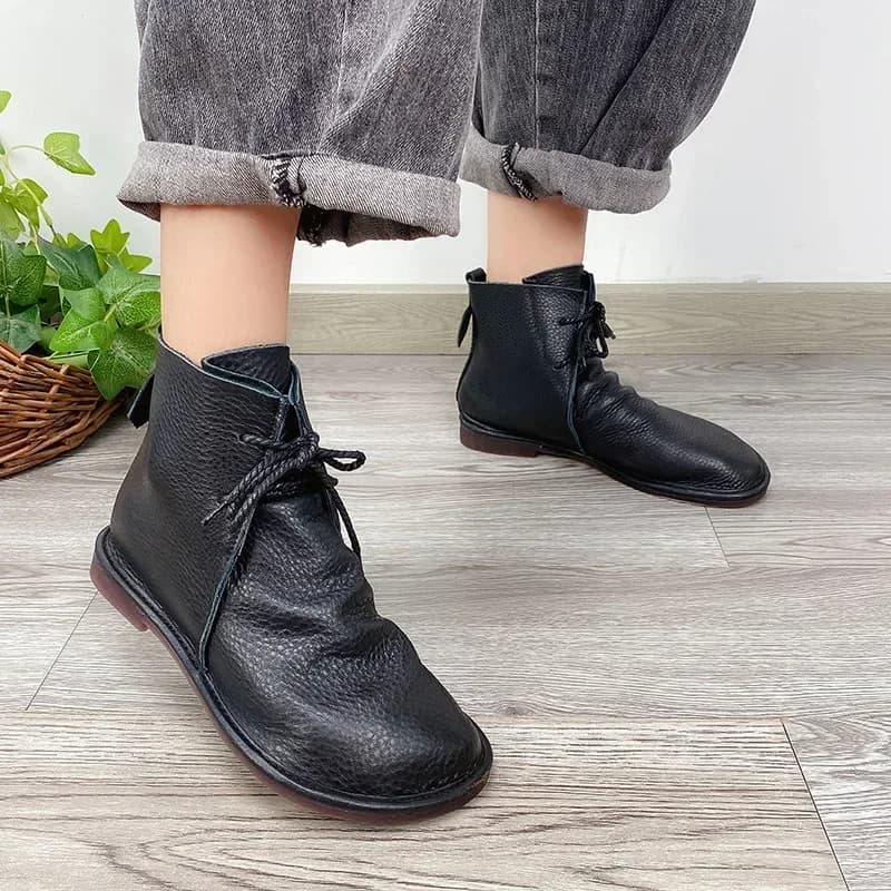 Birkuir Stivaletti per appartamenti unisex Stivaletti corti da uomo e da donna Stringati Stivali invernali piatti in vera pelle di grandi dimensioni 43 44