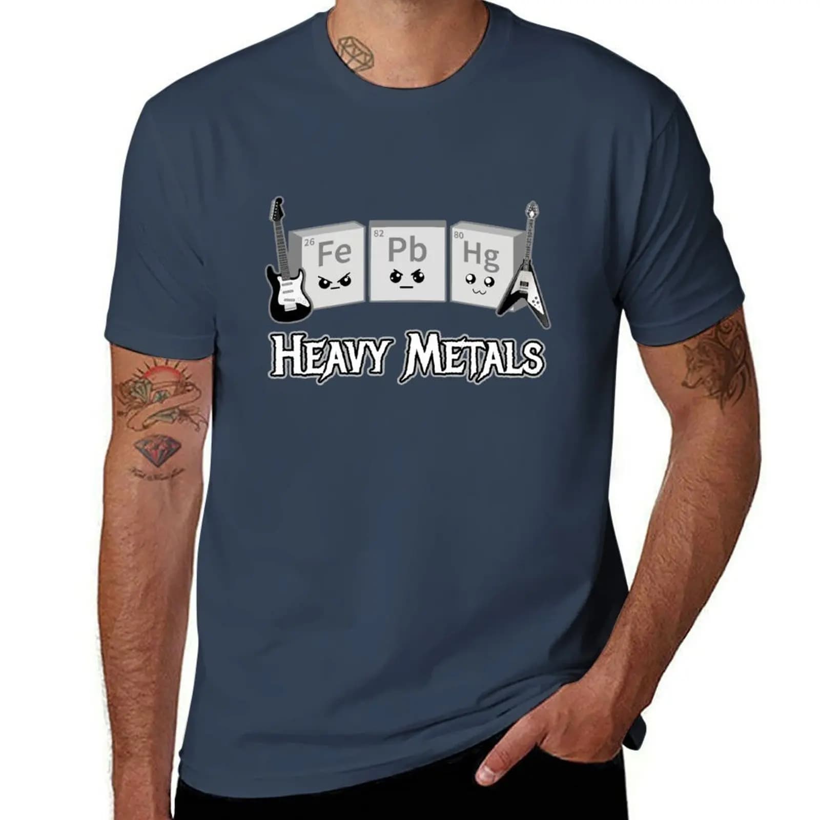 Heavy Metals - T-shirt con tavola periodica degli elementi, camicia casual alla moda a maniche corte