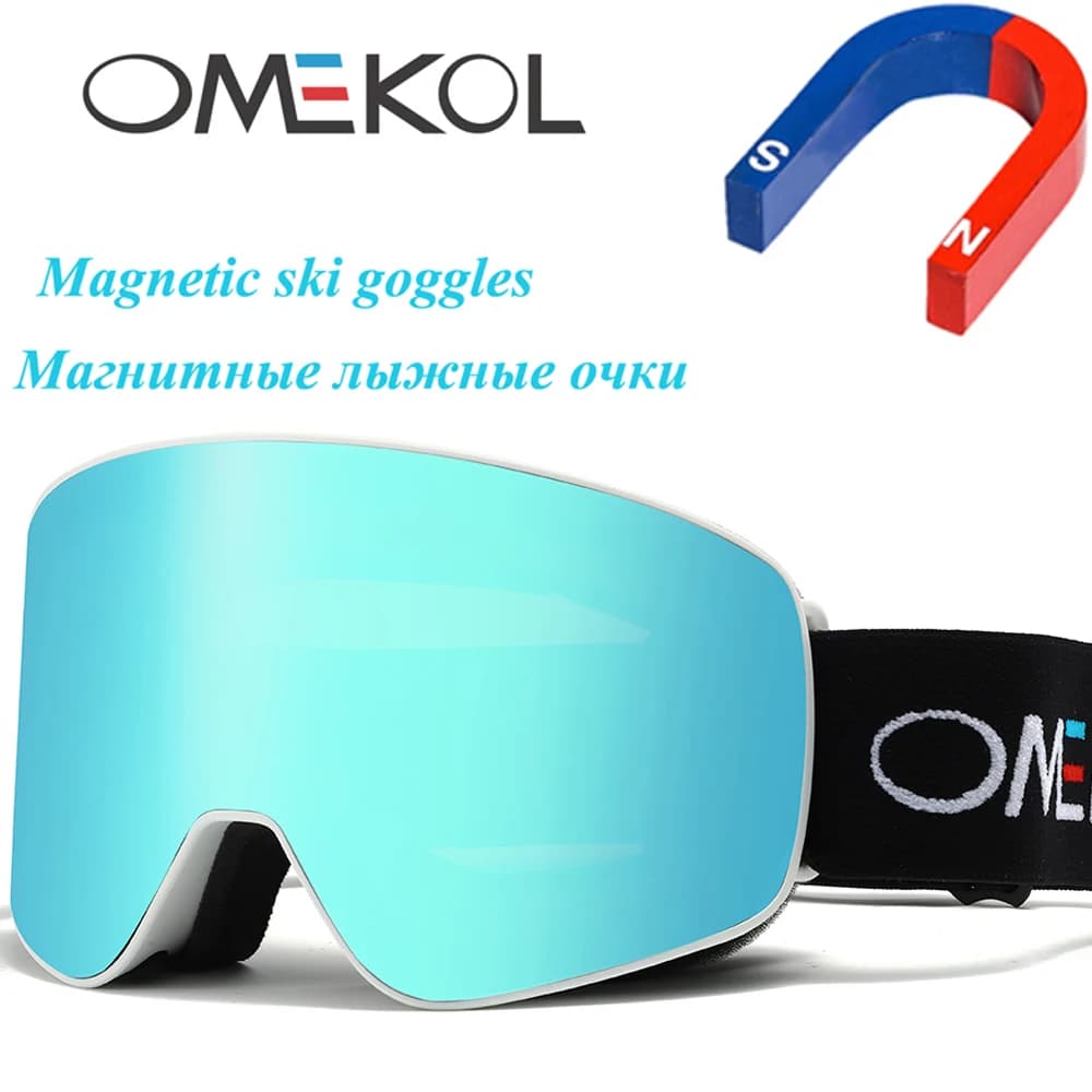 Occhiali da Sci Magnetici OMEKOL a Doppio Strato Antiappannamento, Occhiali da Snowboard per Uomo e Donna, Maschera per Sport all'Aperto, Escursionismo e Motoslitta