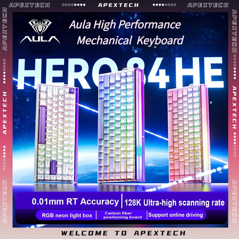 Tastiera Meccanica Cablata AULA Hero 84 HE, Switch Magnetici 8000Hz, Sincronizzazione Musicale RGB, Tastiera da Gaming Compatta a 84 Tasti per Giocatori PC