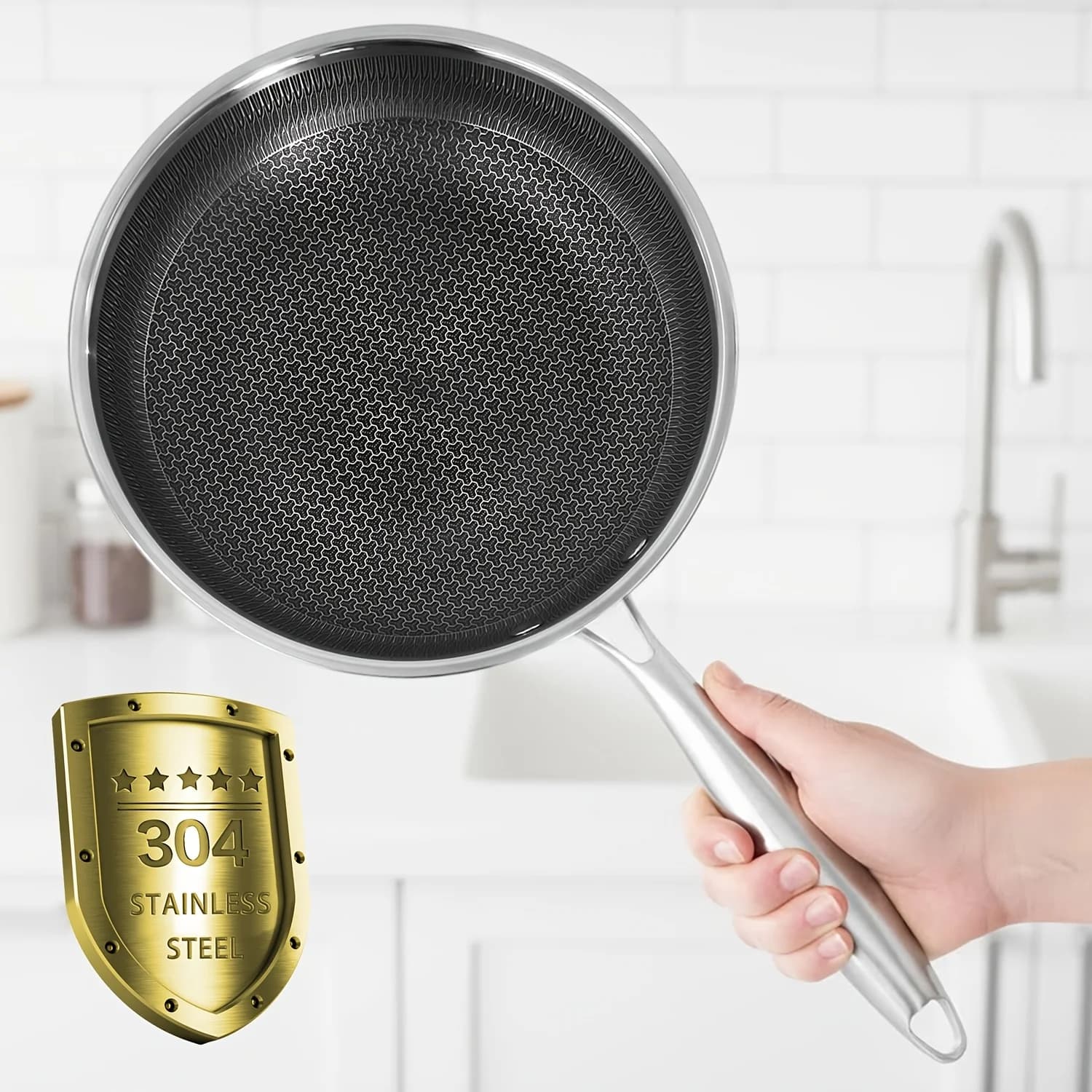 Padella in acciaio inossidabile composito a tre strati 304 (18/8), padella antiaderente, wok senza fumi, padella per bistecche, wok
