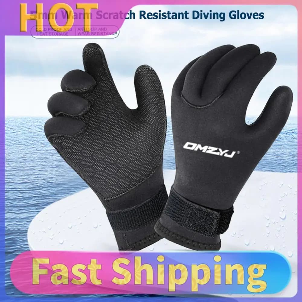 5mm Underwater Gloves, Waterproof, Five-Date, Anti-Slip, Swimming Thermal and Snorkeling