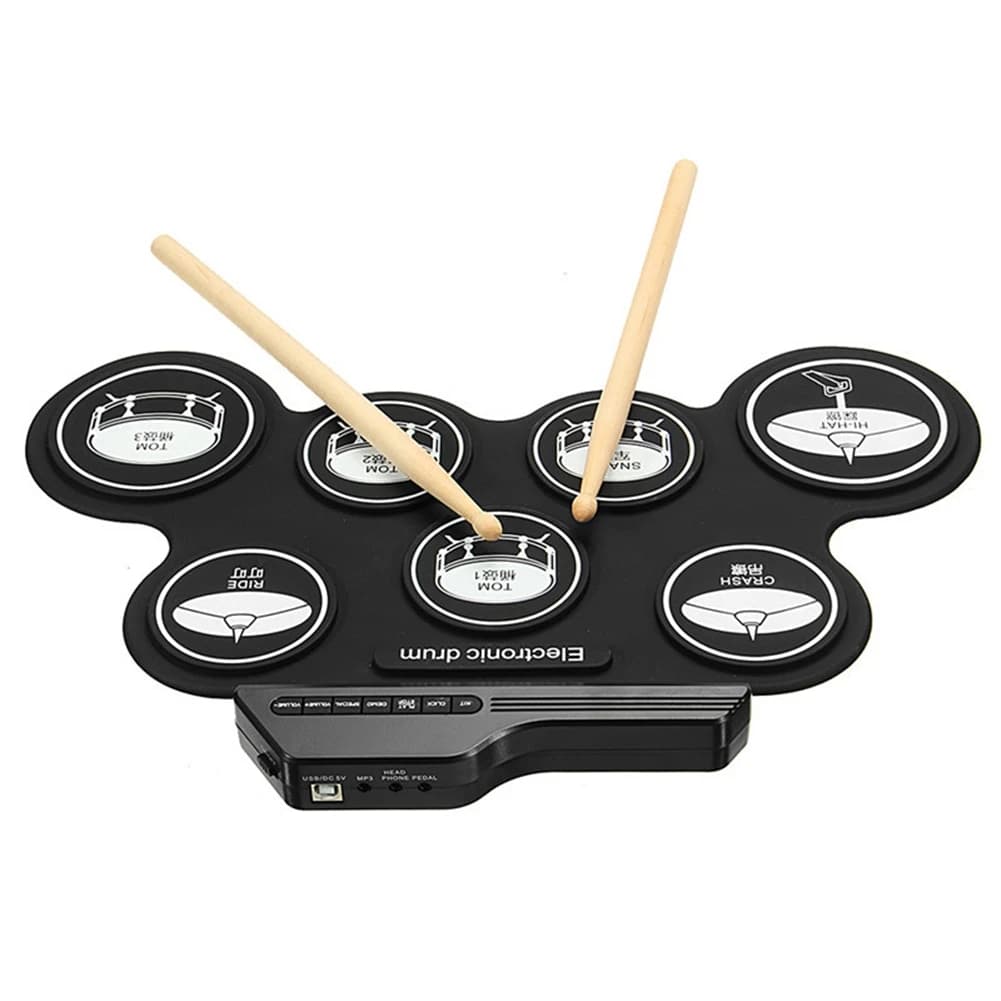 【Supernew】7 Pads Electric Drum Set ,Portable Roll Up Drum Practice Pad Drum Kit With Drum Pedals Drum Sticks, Gift For Kids Adul