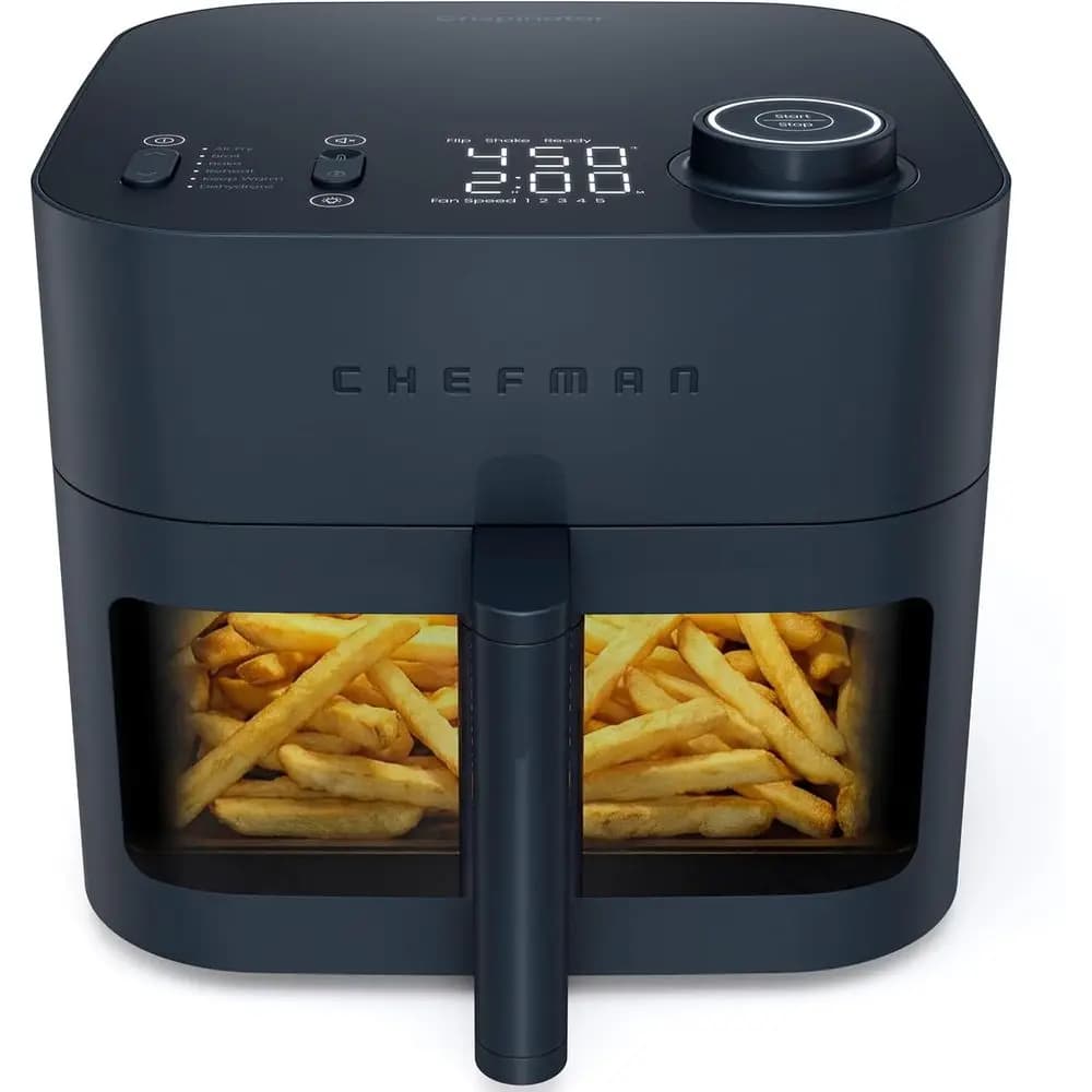 Friggitrice ad aria 6 in 1 da 8 Qt con 450 funzioni ° F Max Temp, Tecnologia Turbo Heat, Finestra di visualizzazione, Cestello in ceramica antiaderente