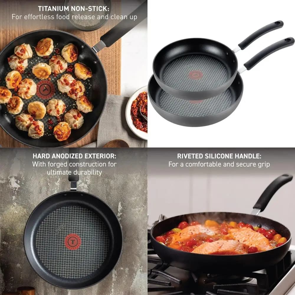 Set of 2-piece non-stick pans, 10 and 12 inches, oven safe up to 400°F, dishwasher safe, gray kitchen pots