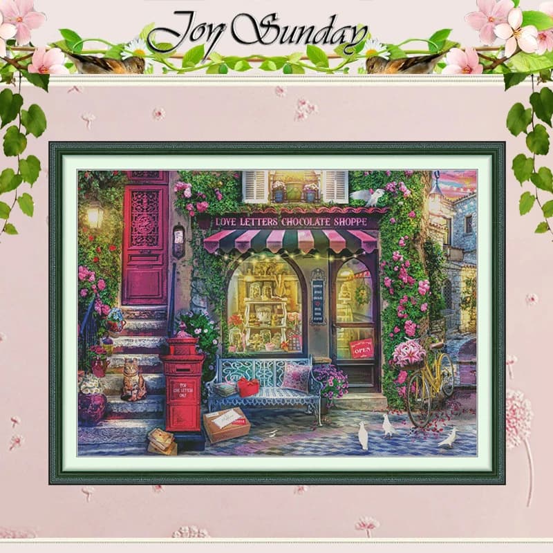 Chocolate Love Letters Shop Patterns Counted Cross Stitch Set 11CT 14CT 16CT HD Stamped Cross-stitch Kit Embroidery Needlework