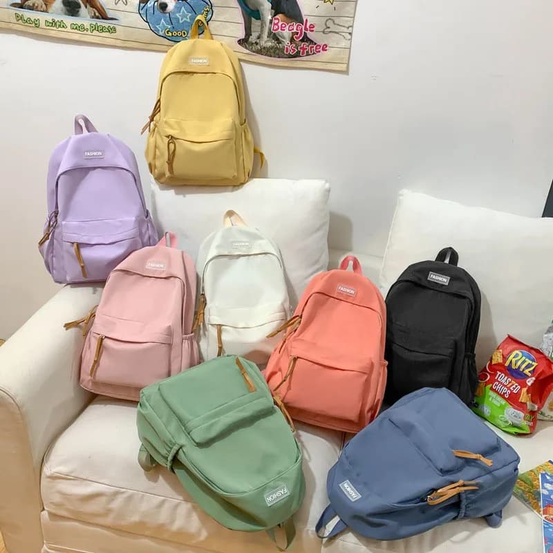 Zaino per adolescenti impermeabile Zaino in nylon Zaino per ragazza di moda Borsa a tracolla per donna Zaino per scuola superiore Nero