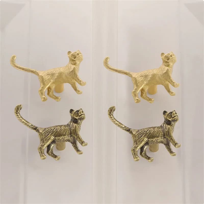 Maniglia per mobili vintage per gatti Manopole per porte Maniglie per animali gattino in ottone per cucina Porta per armadietto del vino Guardaroba Armadio Maniglie per cassetti