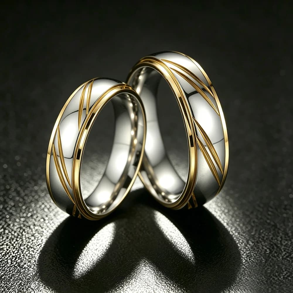 Anelli di coppia alla moda in acciaio inossidabile per uomo e donna, anello con motivo a onda scanalato unico, gioielli per matrimoni e feste, regali di San Valentino