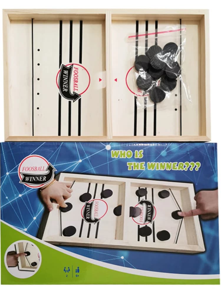 Gioco da Tavolo in Legno - Set Interattivo con Calcio Balilla, Hockey da Tavolo, Catapulta e Scacchi per Divertimento Competitivo Genitore-Figlio