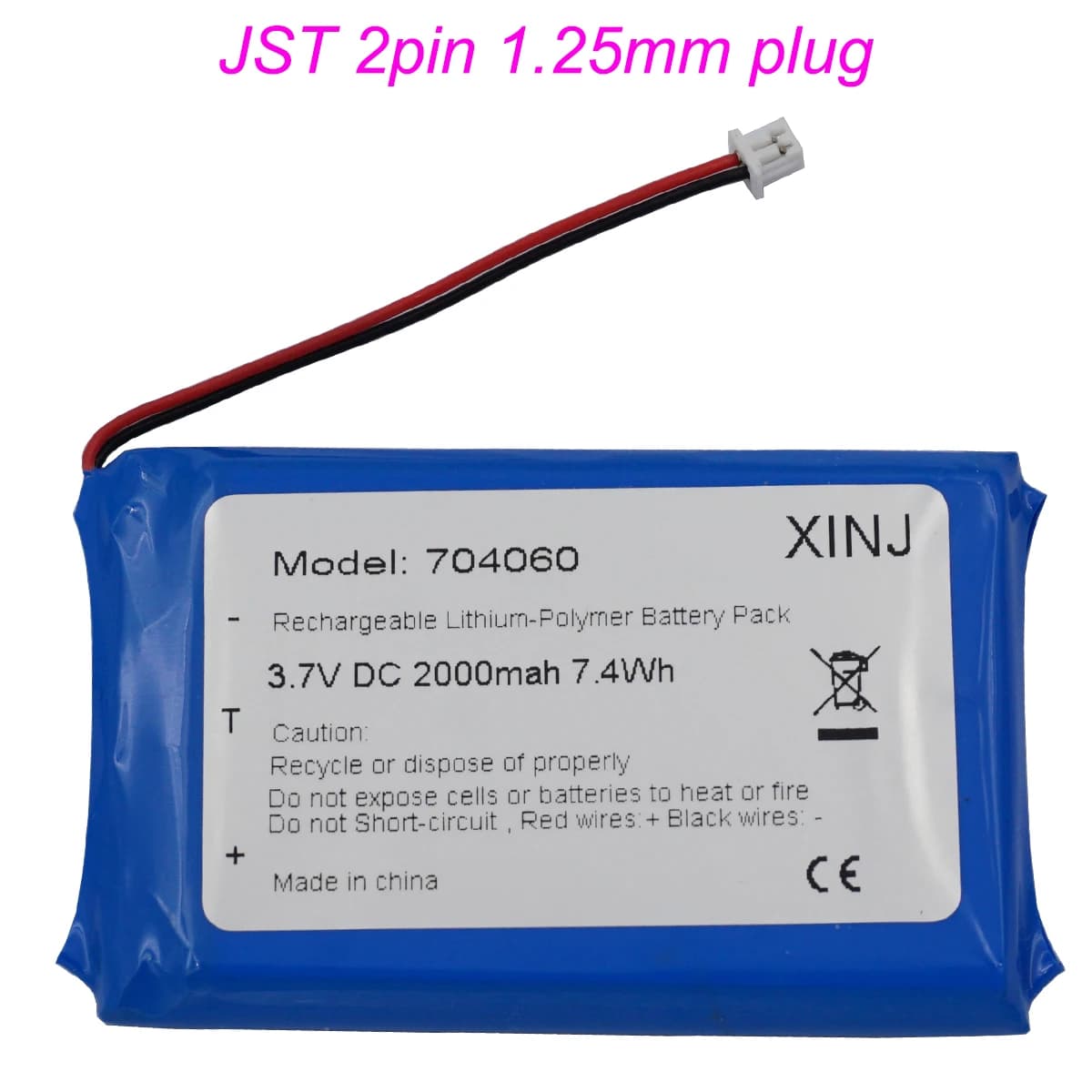 3.7V 2000mAh 7.4Wh batteria ricaricabile di ricambio Li 704060 JST 2Pin 1.25mm Li-pol per Baby Monitor GPS Car Camera