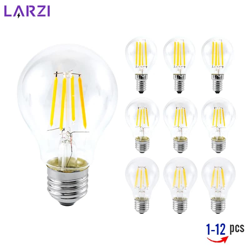 1-12pcs G45 Globe Light Bulbs A60 Glass LED Filament E27 E14 Screw Base AC 220V Retro Decorative 2W 4W 6W 8W Edison Bulb