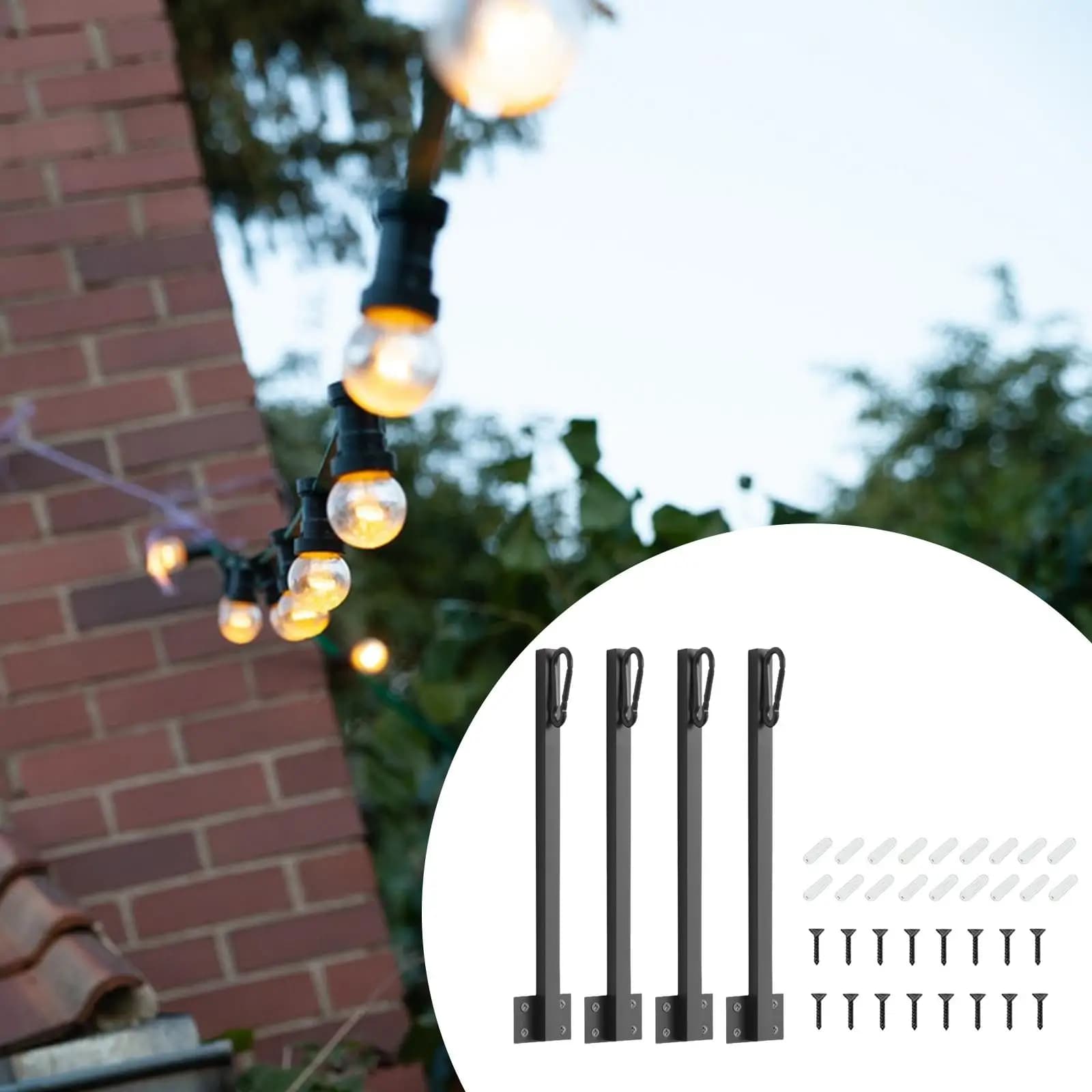 Set di 4 Supporti in Metallo per Illuminazione Esterna, con Accessori di Montaggio e Staffa di Sospensione, per Pareti di Pub