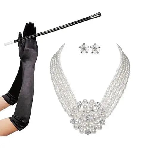 Audrey Hepburn Colazione a Tiffanys anni '50 Set di accessori per bigiotteria Collana di perle Orecchini Bracciale Guanto Portasigarette