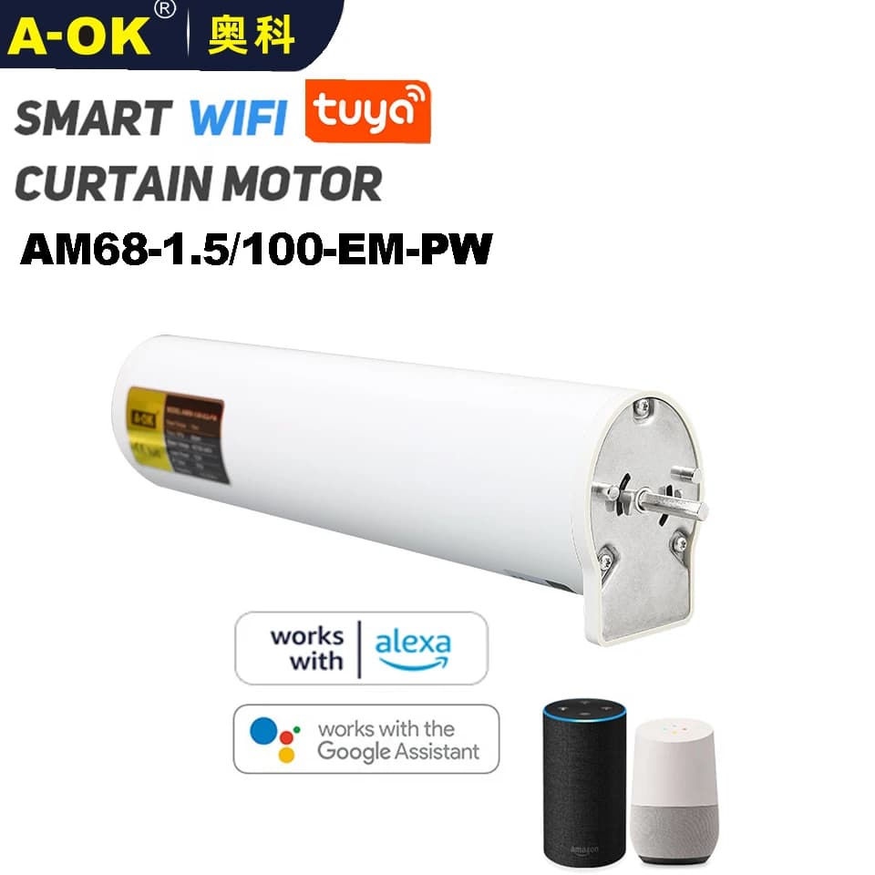A-OK AM68-1.5 Tuya wifi Silent Curtain Motor,Tuya app/controllo RF/485/controllo contatto a secco, 100-240V, controllo vocale Alexa/Google