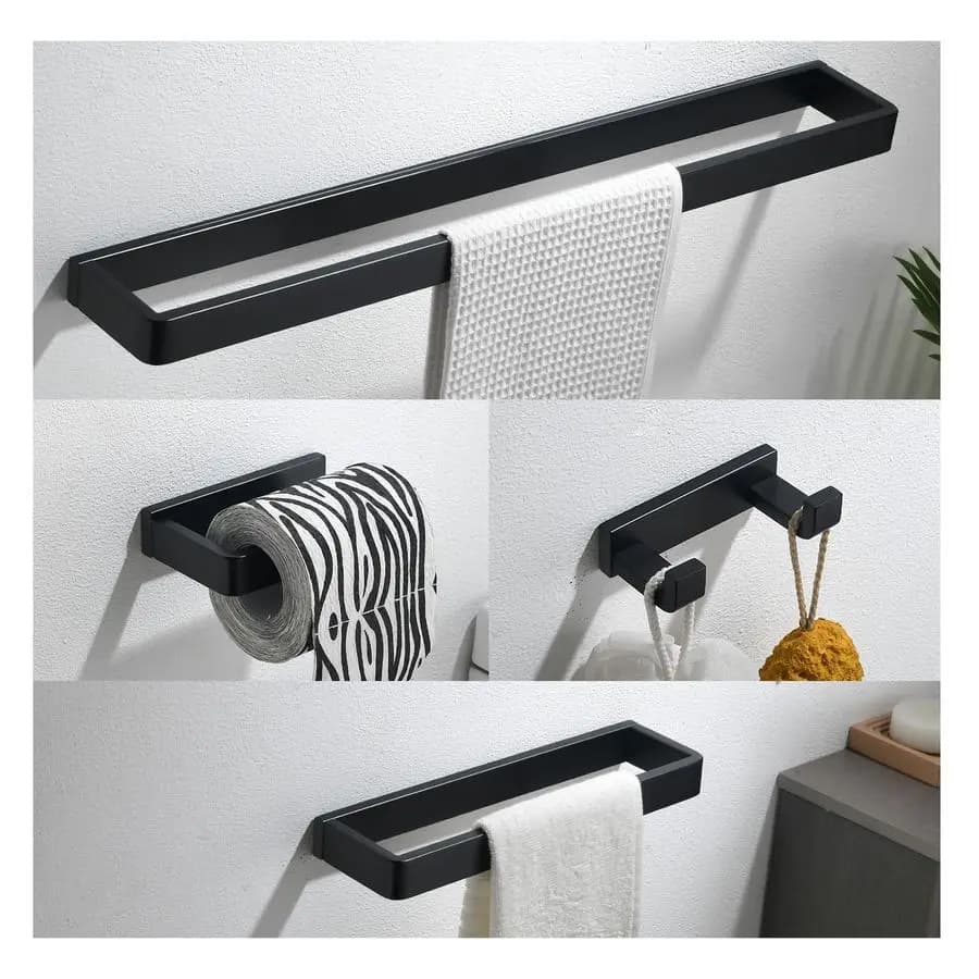 Set di accessori per il bagno nero opaco da 4 pezzi, set di portasciugamani da bagno in acciaio inossidabile SUS304, portasciugamani rotondi per il bagno