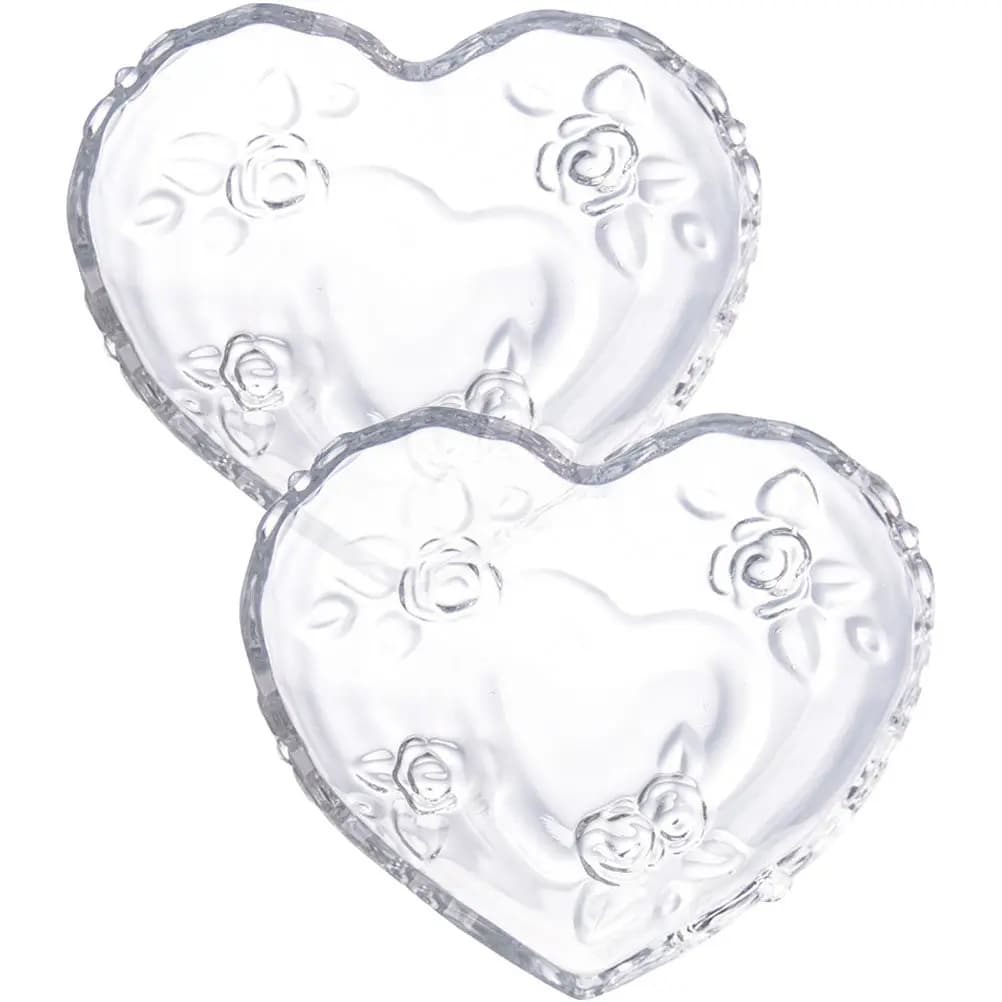 Set di 2 Ciotole in Vetro a Forma di Cuore con Rilievo per Snack, Caramelle, Frutta Secca, Cioccolato, Gioielli, Decorazione per Casa e Feste