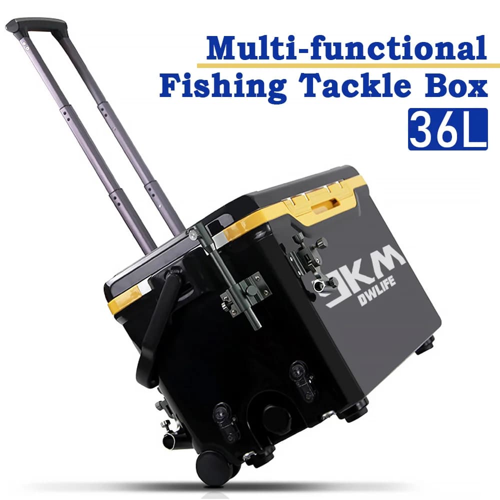 Multifunctional fishing equipment box Fishing equipment box with 36 litre fishing bucket with lifting legs and fishing equipment with wheel