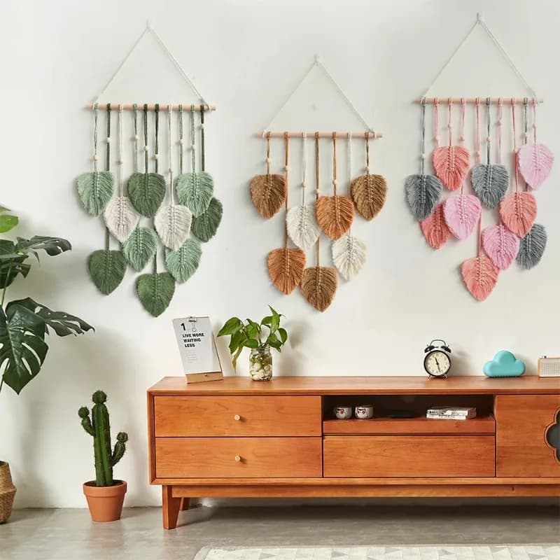Handwoven Leaf Tapestry Bohemian Style Home Furnishings Homestay Bedroom Living Room Wall Decoration Multi Color Catching Net