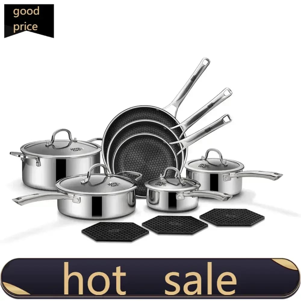Activity price 5Popular14-Piece Non-Stick Hybrid Cookware Set: Frying Pans, Saute Pan, Stock Pot, Skillet, Induction Ready