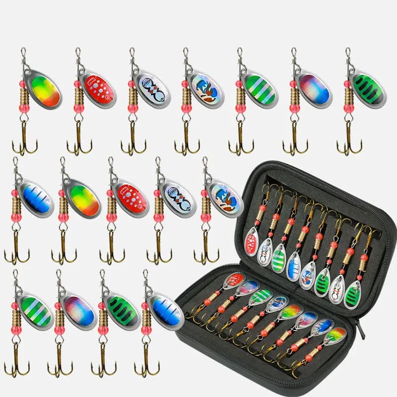 Jig Spinner Bait Kit con scatola per attrezzatura 3g Spinner rotante per luccio Salmone Pesca in mare Wobbler Traina Superficie dura Topwater Lure