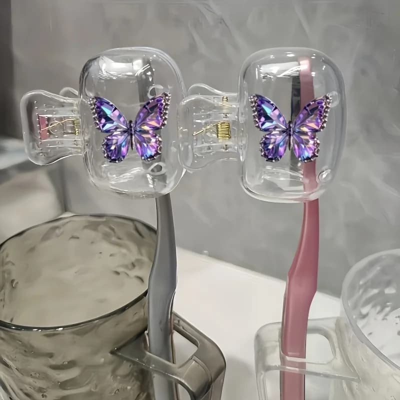 2pcs Purple Butterfly Portable Toothbrush Head Cover Storage Case Toothbrush Protective Cover Holder Party Souvenirs For Friends