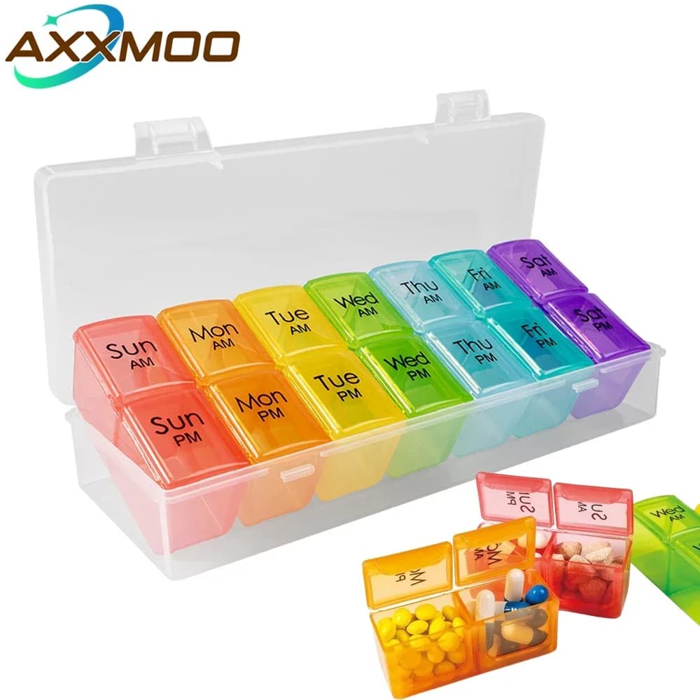 1PCS AM PM Weekly Pill Organizer 2 Times A Day, Daily Pill Box Case 7 Day, Medicine Holder for Vitamin/Fish Oil/Supplements