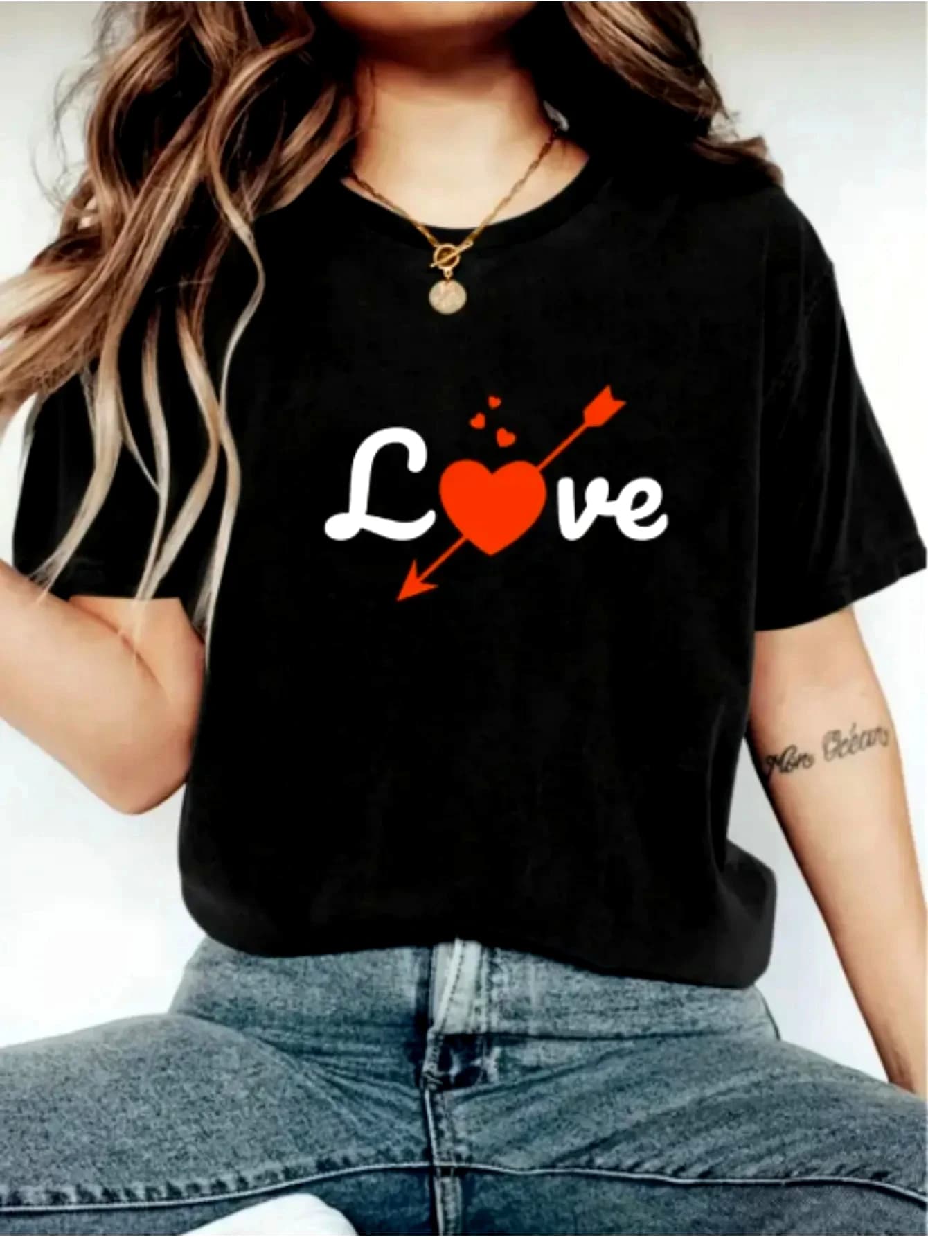 Nuove T-shirt per San Valentino con Cuore e Freccia, Magliette Grafiche Romantiche con Design a Cuore Rosso e Freccia, Top Estetici Harajuku