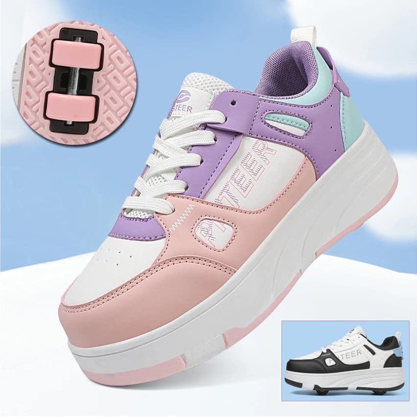 Pattini a rotelle per studenti, pattini a rotelle a quattro ruote staccabili, scarpe sportive multifunzionali taglia 31-40 per ragazzi e ragazze