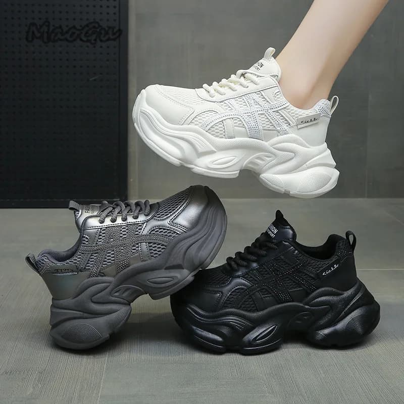 Height Increasing Mesh Chunky Sneakers for Women 2025 Autumn New Fashion Thick Bottom Casual Shoes Zapatillas De Mujer Size35-40