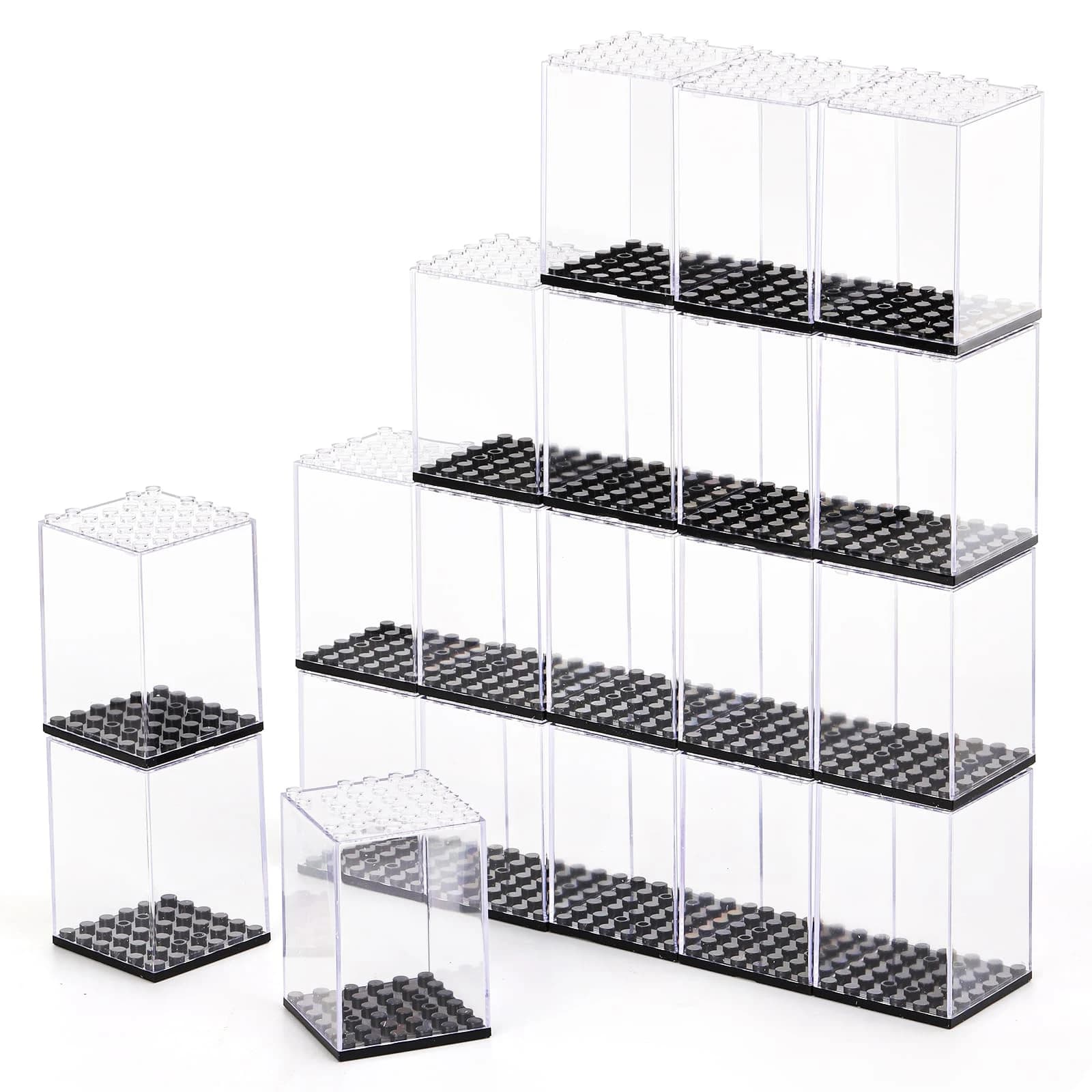 Scatola di visualizzazione in acrilico per blocchi di piccole particelle per minifigure Lego, vetrina per blocchi di costruzione antipolvere per figure di bambole