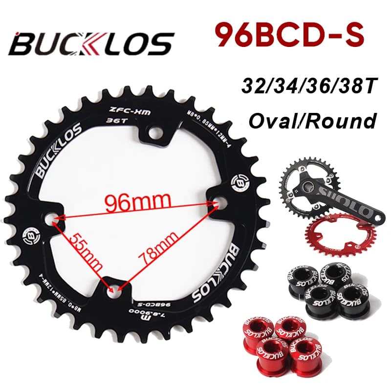 BUCKLOS Corona 96BCD Ruota di catena bici rotonda/ovale 32/34/36/38T Anello catena per SHIMANO M7000 M8000 M4100 M5100 Piastra dentata 96bcd