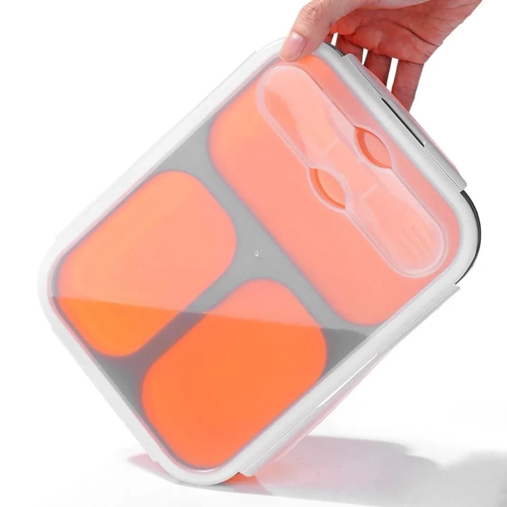 Scatola da pranzo pieghevole rettangolare ermetica in silicone per microonde da 1350 ml con chiusura sportiva con coperchio per conservazione fresca