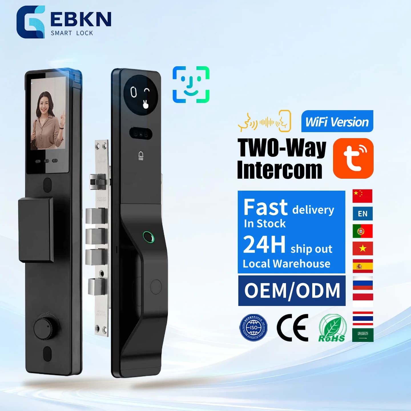 EBKN AI 3D face smart lock graffiti fingerprint anti-theft smart door lock with camera