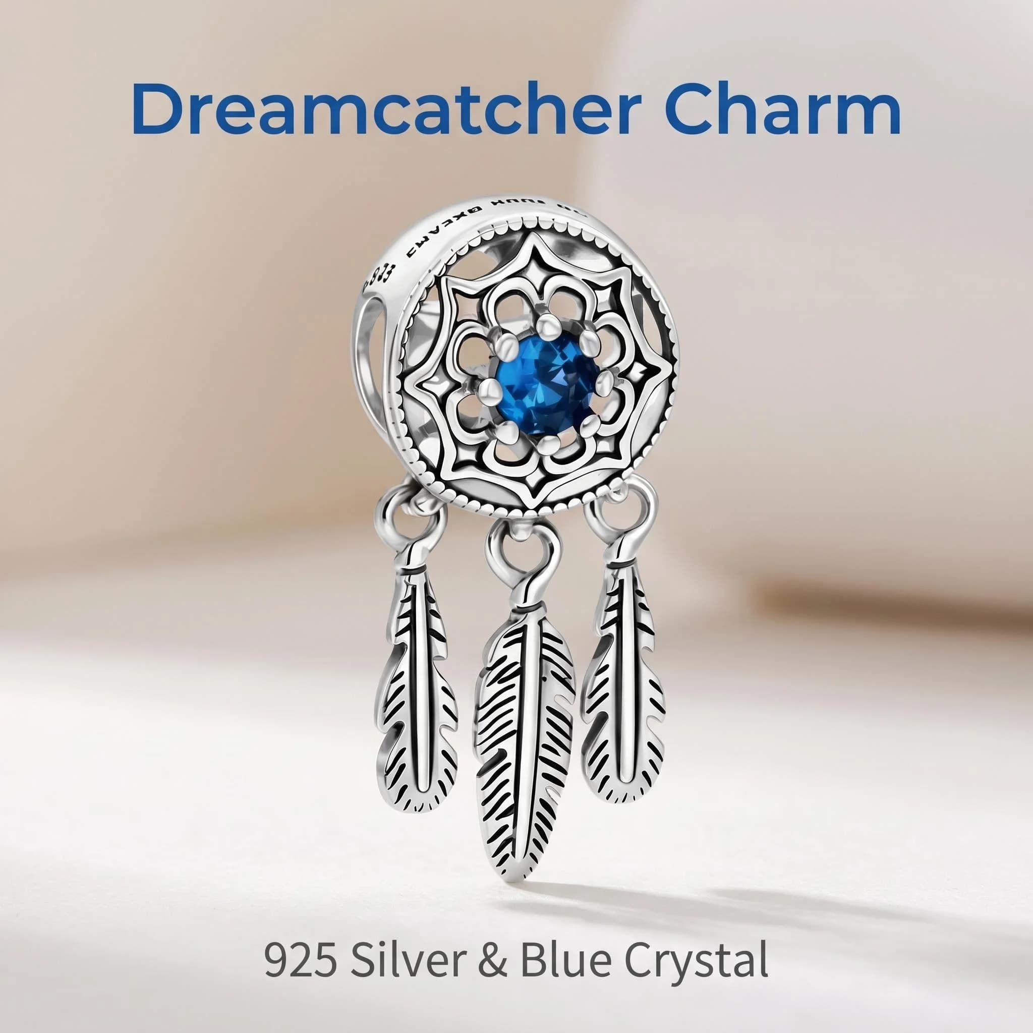 2026 New 925 Sterling Silver Original Bead Blue Zircon Dreamcatcher Design Pendant DIY Charms Bracelet Accessories Jewelry Gift