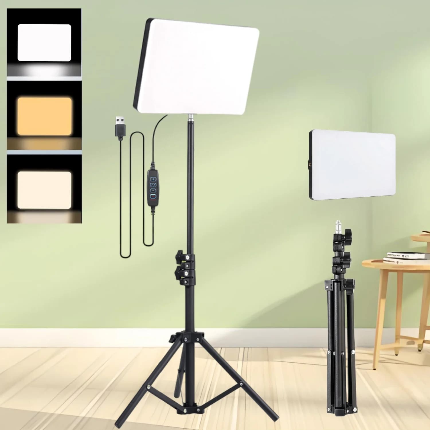 Live Streaming Ring Light Set: 10-Inch 3-Color Adjustable Ultra-thin Panel Light, Paired with 110CM Flexible Tripod, Ideal for Portrait & Product Photography